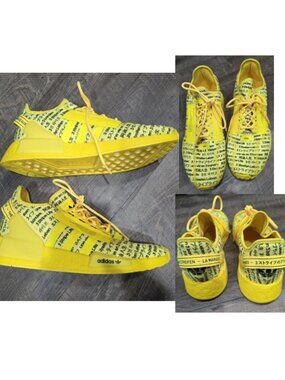 Adidas NMD R1 V2 All Over Print Bright Yellow Black Size 11 Men's WORN 2 TIMES!